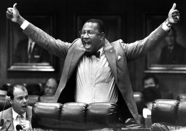 Representative Alzo Reddick shouts "Yea" for a bill - Tallahassee, Florida.