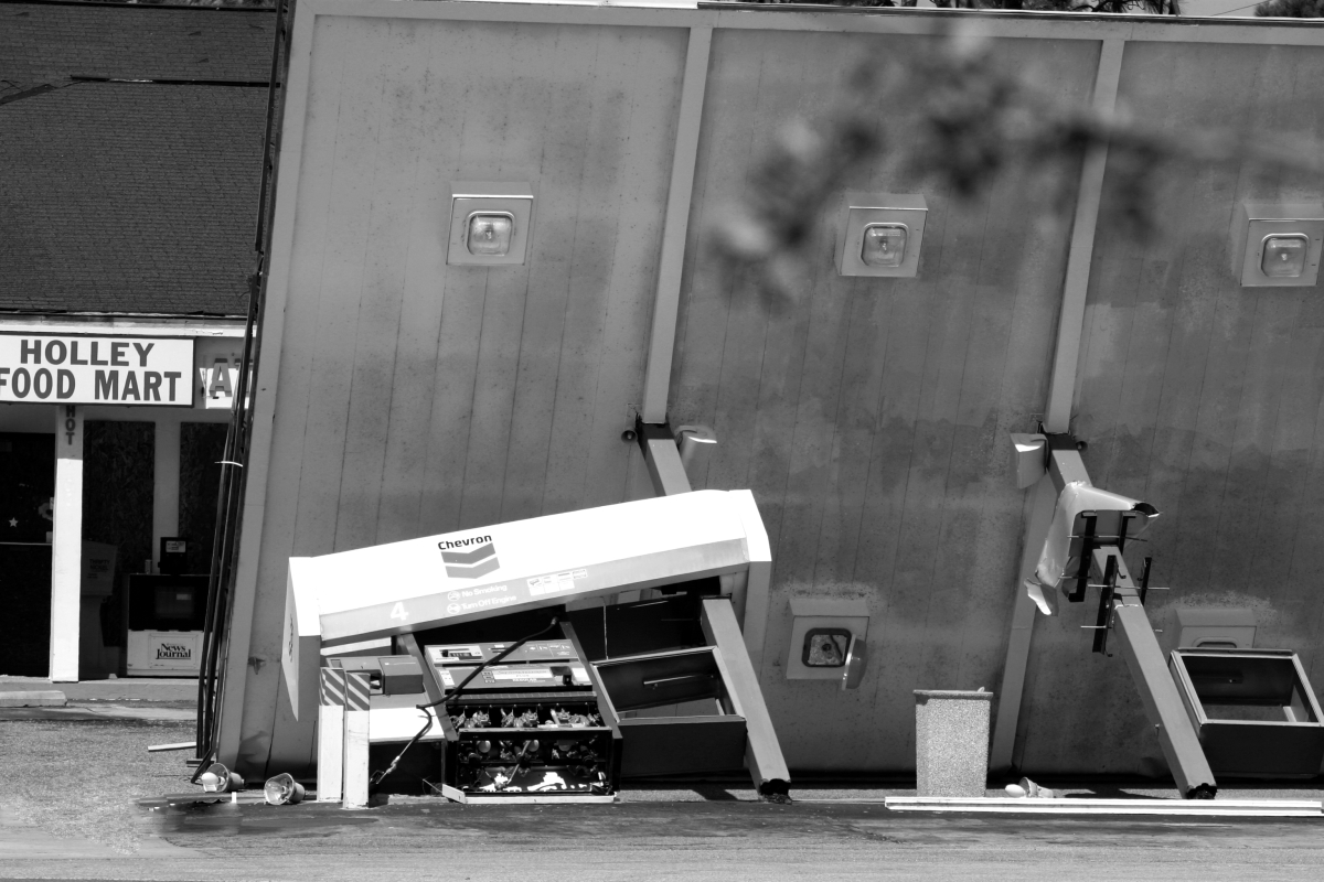 Chevron gas station and pumps damaged by Hurricane Ivan - Navarre, Florida.