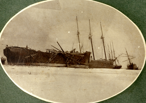 Wrecked vessels on Dog Island following the 1899 hurricane.