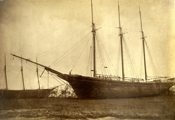 Schooners "Emma L. Cottingham" and "Benjamin C. Cromwell" blown ashore by the 1899 hurricane - St. George Island, Florida.