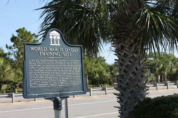 World War II D-Day training site historical marker at Carrabelle Beach.