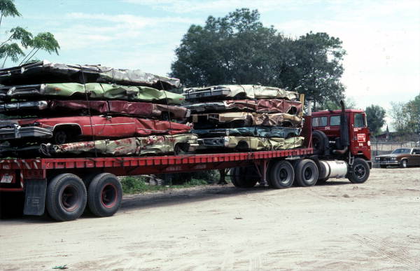 Crushed cars on truck - Mims, Florida