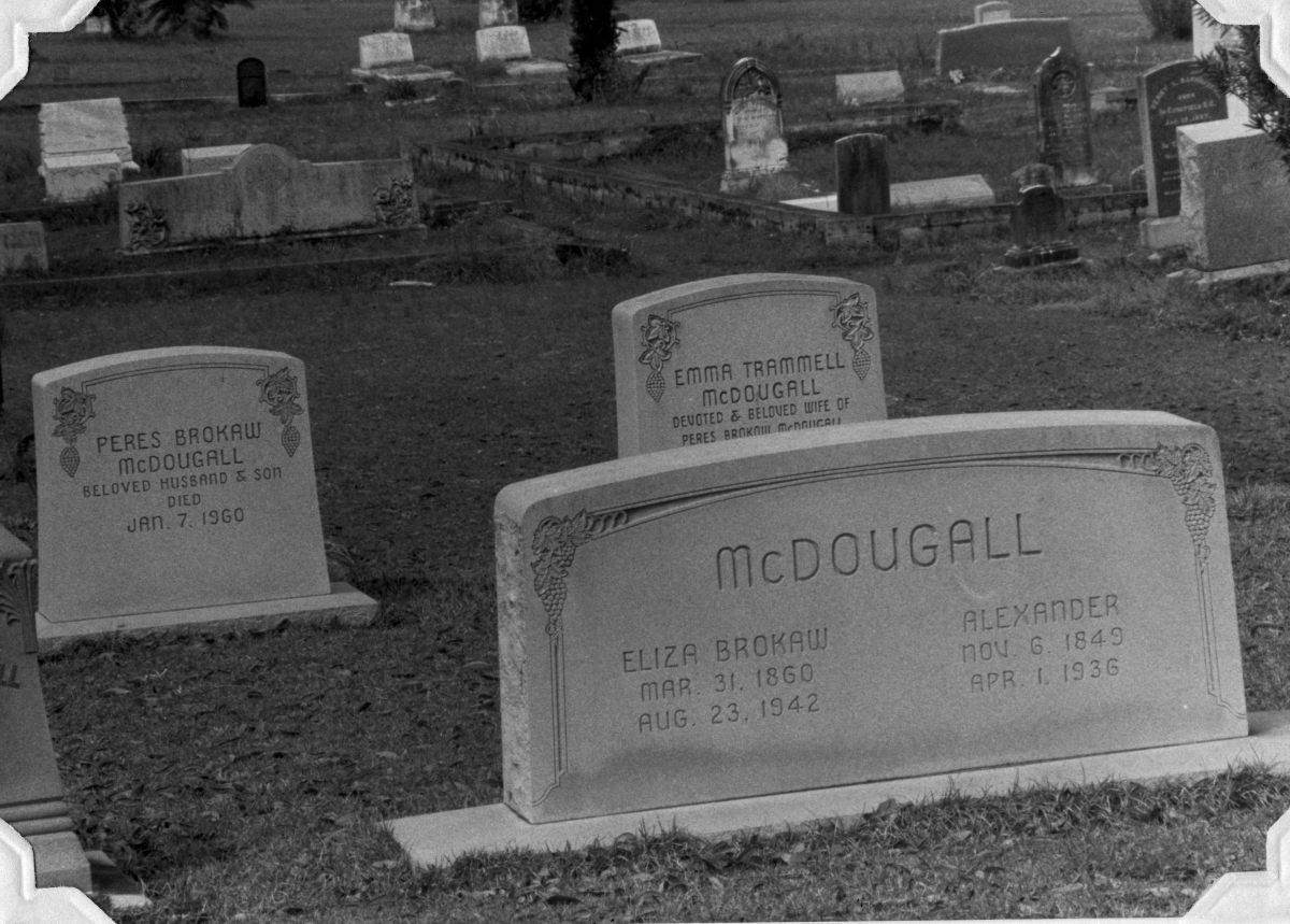 Headstones for McDougall family members at the Old City Cemetery in Tallahassee, Florida.