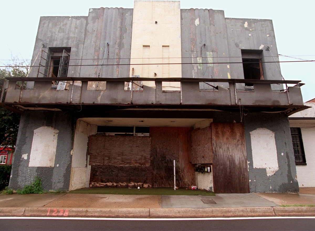 View of the dilapidated Campus Theater shown just before demolition in Tallahassee, Florida.