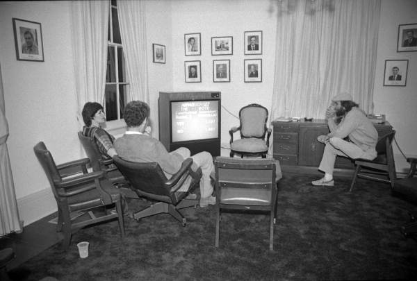 Members of the Democratic Party watch the outcome on election night - Tallahassee, Florida.