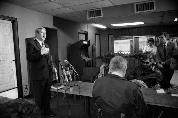 Jerry Falwell evangelical and leader of the Moral Majority speaks to the press - Tallahassee, Florida.