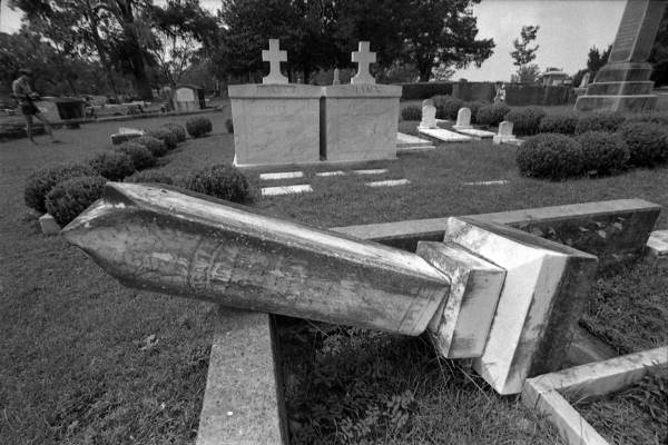 Vandalized cemetery at Old City Cemetery - Tallahassee, Florida.