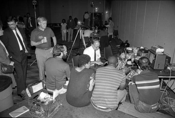 TV news crew reviews filming - Tallahassee, Florida.
