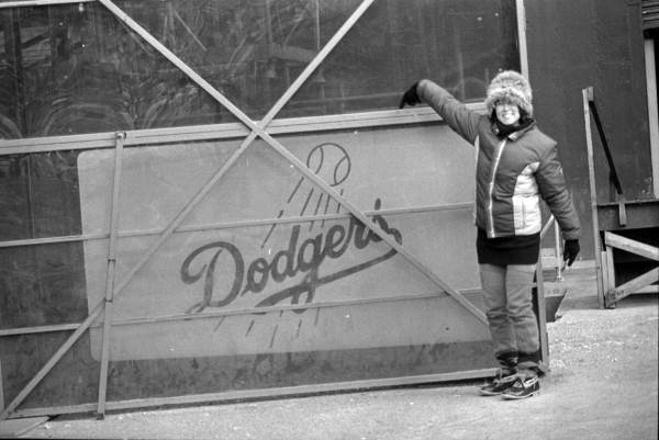 Unidentified woman with Dodgers sign- Atlanta, Georgia.