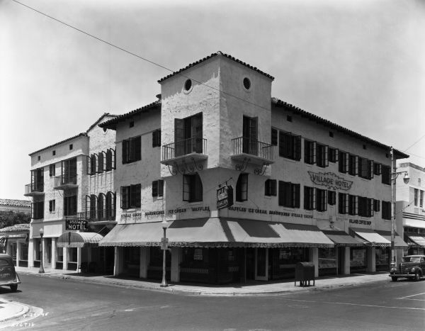 Village Hotel on the northwest corner of Espanola Way and Washington Ave. in Miami Beach.
