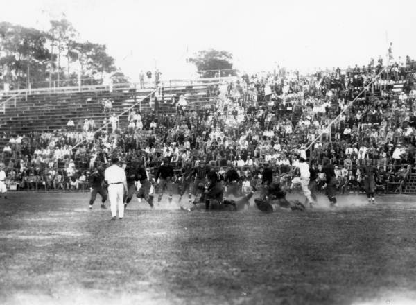 University of Miami's football team plays an unidentified team.