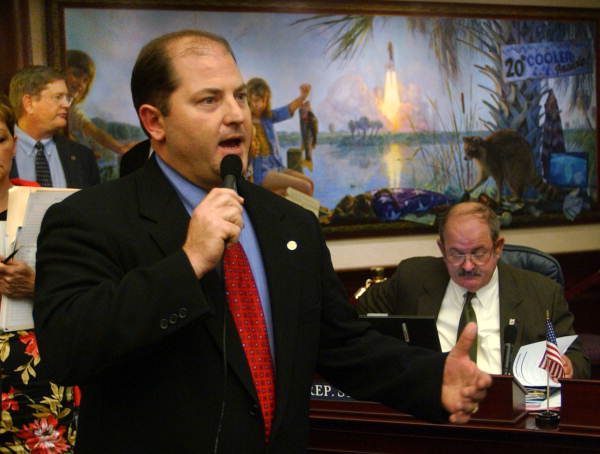 Prime sponsor Representative Baxter Troutman, R-Winter Haven, closing debate on the Citrus Canker bill (SB 2484) prior to final approval - Tallahassee, Florida.