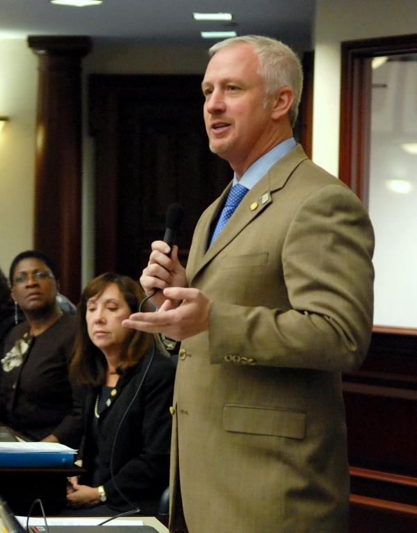 Representative Jeff Clemens, D-Lake Worth, debating in opposition to the Paycheck Protection Bill (HB 1021) on the House floor in Tallahassee, Florida.