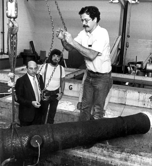 Curtis E. Peterson prepares a cannon to be relocated at an underwater park site - Tallahassee, Florida