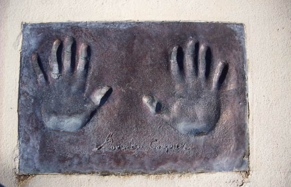 Close-up view showing the handprints of astronaut Leroy Gordon Cooper in Space View Park near the U.S. Space Walk of Fame Museum in Titusville, Florida.