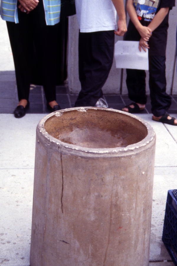 View of mortar used to make mochi rice cakes during a festival at the Morikami Museum in Delray Beach, Florida.