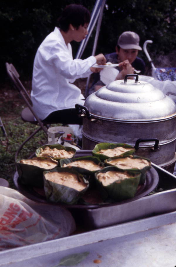 View showing food at the Wat Buddharangsi temple during festival - Miami, Florida.