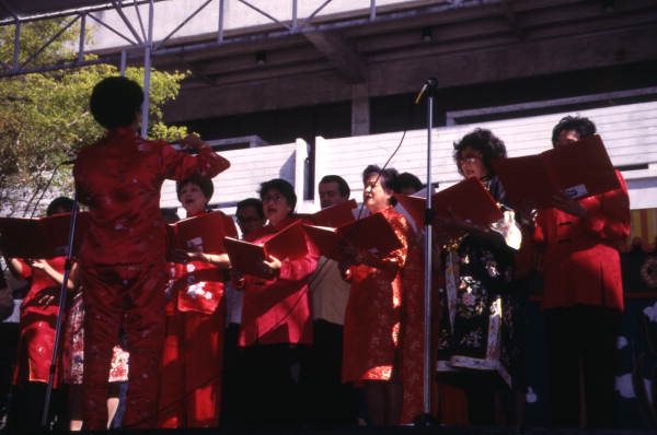 View of choir performing during the Chinese New Year celebration in Miami, Florida.
