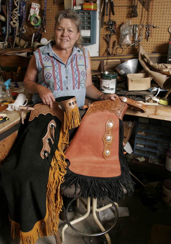 Poppy Moe with leather items in Florida.