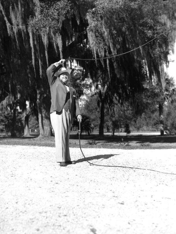 L.K. Edwards Jr. cracking his whip at the 1956 Folk Festival- White Springs, Florida