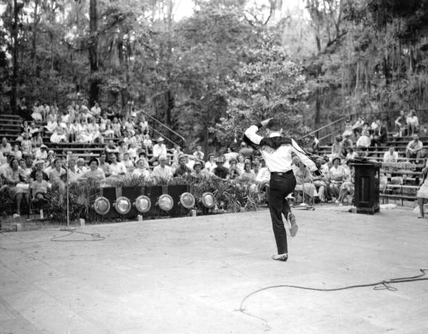 Whip cracker Tommy Walker, of Jacksonville, performing- White Springs, Florida
