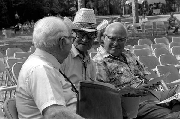 Aubrey Fowler, Johnnie Bonds, and Norm Protsman at the1985 Suwannee River Jamboree- White Springs, Florida