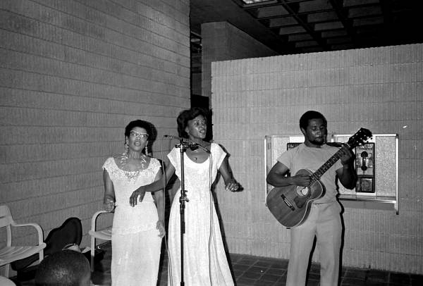 Members of the Jamaican Folk Review playing music at the Florida International University - North Miami Beach, Florida