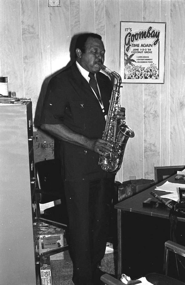 Jazz musician Billy Rolle playing the saxophone in Coconut Grove - Miami, Florida