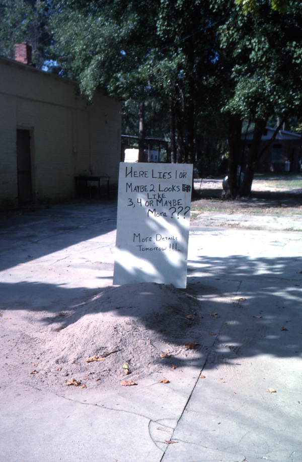 Mock gravestone erected for the losing local candidate on the night of the election - White Springs, Florida