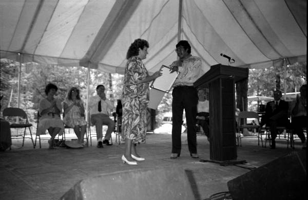 Susan Dees accepting the 1991 Florida Folk Heritage Award on behalf of Myrtle Dudley - White Springs, Florida.