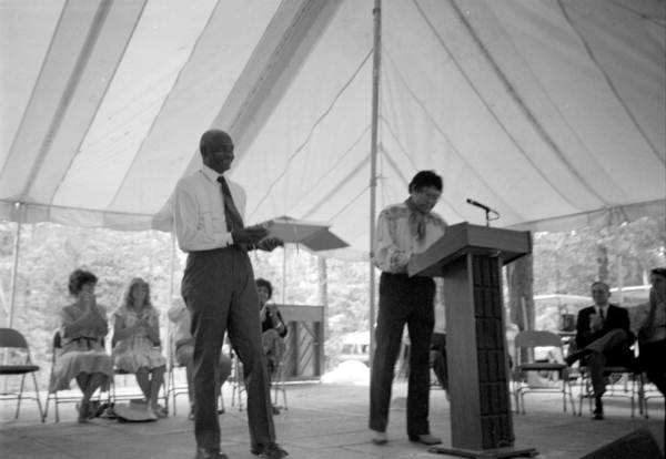 Reverend Theophalis May accepting the 1991 Florida Folk Heritage Award - White Springs, Florida.