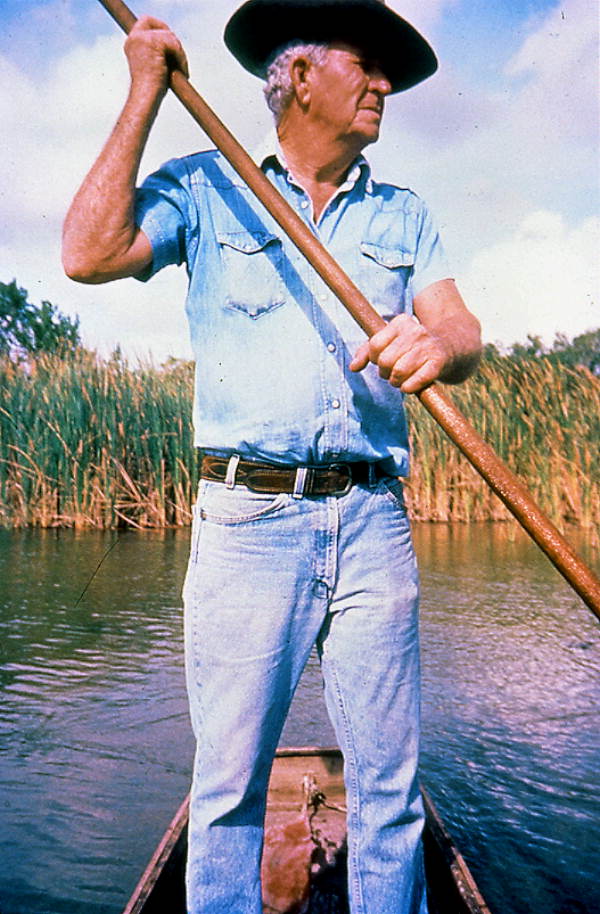 Glen Simmons on his glades skiff boat.