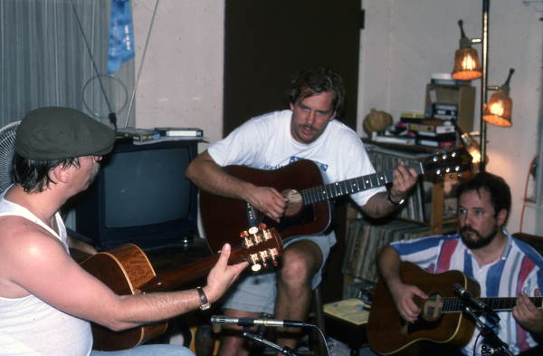 Blues guitarist Tampa Blue (L) teaching apprenctices Michael Dodge and Joseph Reina (R) how to play blues guitar - Tampa, Florida.