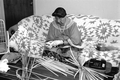 Marian Bowers making a palmetto stem basket - Brighton Seminole Indian Reservation, Florida.
