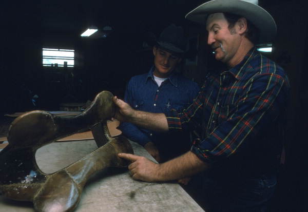 Saddlemaker Mike Wilder discussing saddle tree wtih apprentice Gregory Gaughan - Kenansville, Florida