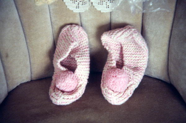 Bed slippers knitted by Mrs. Parpard's granddaughter - Boynton Beach, Florida.