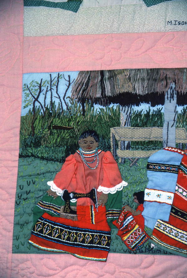 Close-up view of Florida quilt showing Seminole Indians - Boynton Beach, Florida.