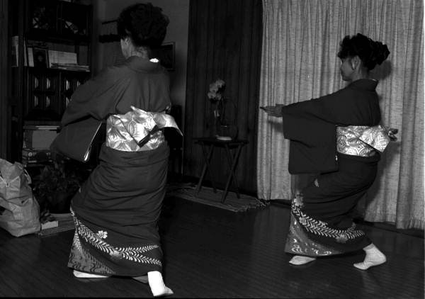Kazuko Law, left, and her apprentice Ofuyu Forrest practicing traditional Japanese dance - Gulf Breeze, Florida.