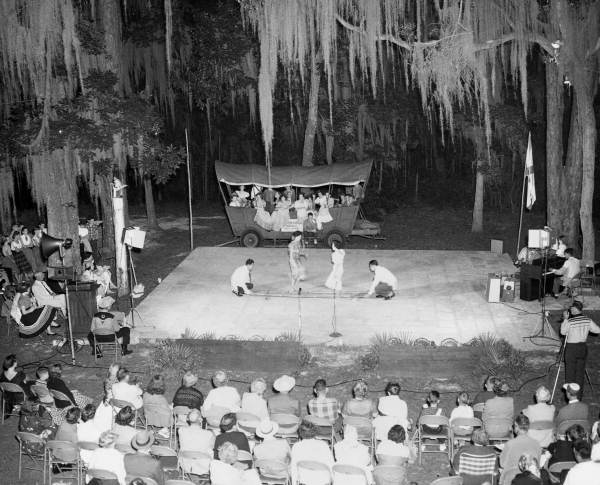 University of Florida International students performing "Tinikling", the Philippine bamboo stick dance, at the 1957 Florida Folk Festival - White Springs, Florida.