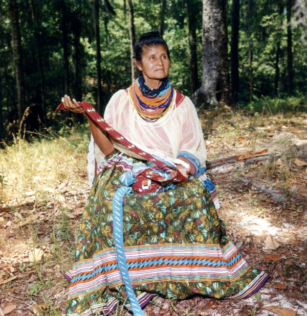 Lottie Shore holding patchwork at the 1969 Florida Folk Festival - White Springs, Florida