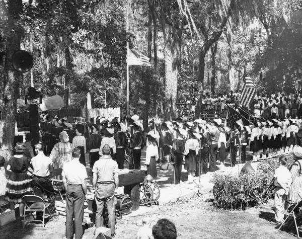 The Buccaneer Drum and Bugle Corps of Jacksonville perform at the official opening of the 1961 Florida Folk Festival - White Springs, Florida