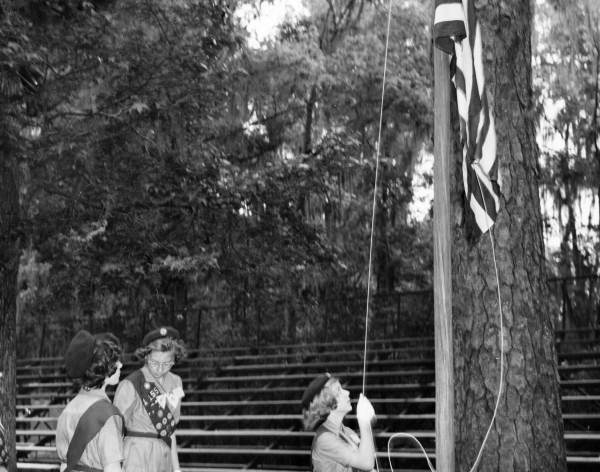 Girl Scouts raising the flag at the Florida Folk Festival - White Springs, Florida