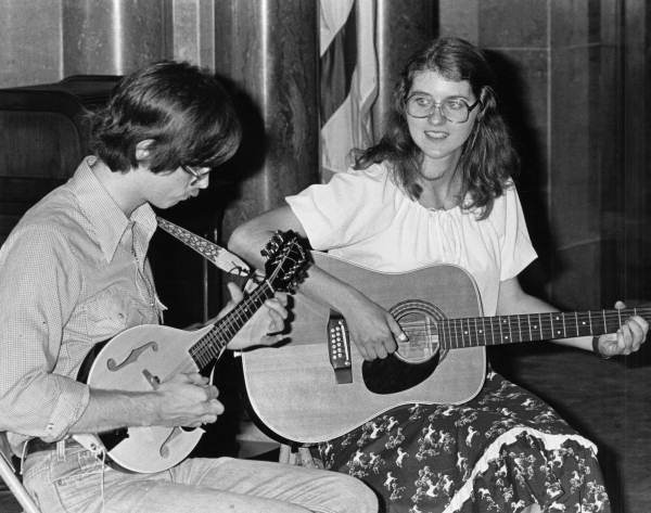 Folk singers Bob Gerard of Lake City and Kathi Kloiber of West Palm Beach at the 1980 Florida Folk Festival - White Springs, Florida