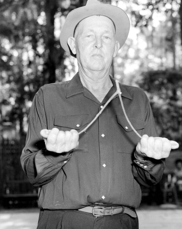 Lonnie Morgan, water witcher, at the 1958 Florida Folk Festival - White Springs, Florida
