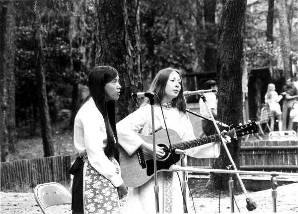 Kathy Goodman, left, and Amy Allen performing at the 1974 Florida Folk Festival - White Springs, Florida.