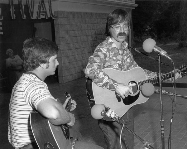 Joe Koehn, left, and Paul Battle, both of Tampa, performing at the 1977 Florida Folk Festival - White Springs, Florida.