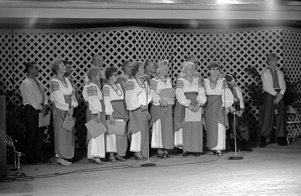 Members of the Ukrainian-American Association of St. Petersburg preparing to sing at the 1985 Florida Folk Festival - White Springs, Florida