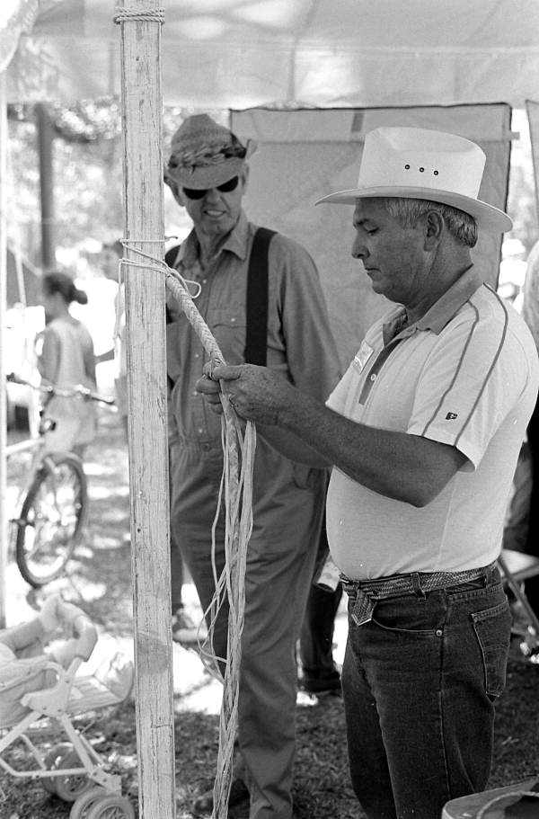 George Altman demonstrating whip making at the 1988 Florida Folk Festival - White Springs, Florida