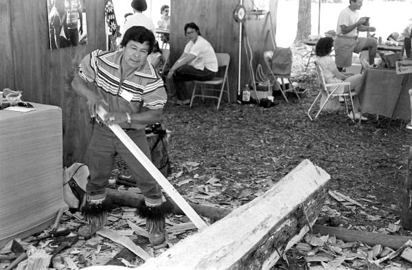 Bobby Henry making a dugout canoe at the 1988 Florida Folk Festival - White Springs, Florida