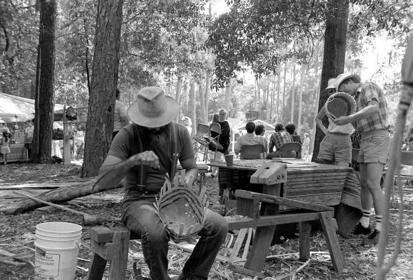Tom Thompson making white oak baskets at the 1988 Florida Folk Festival - White Springs, Florida